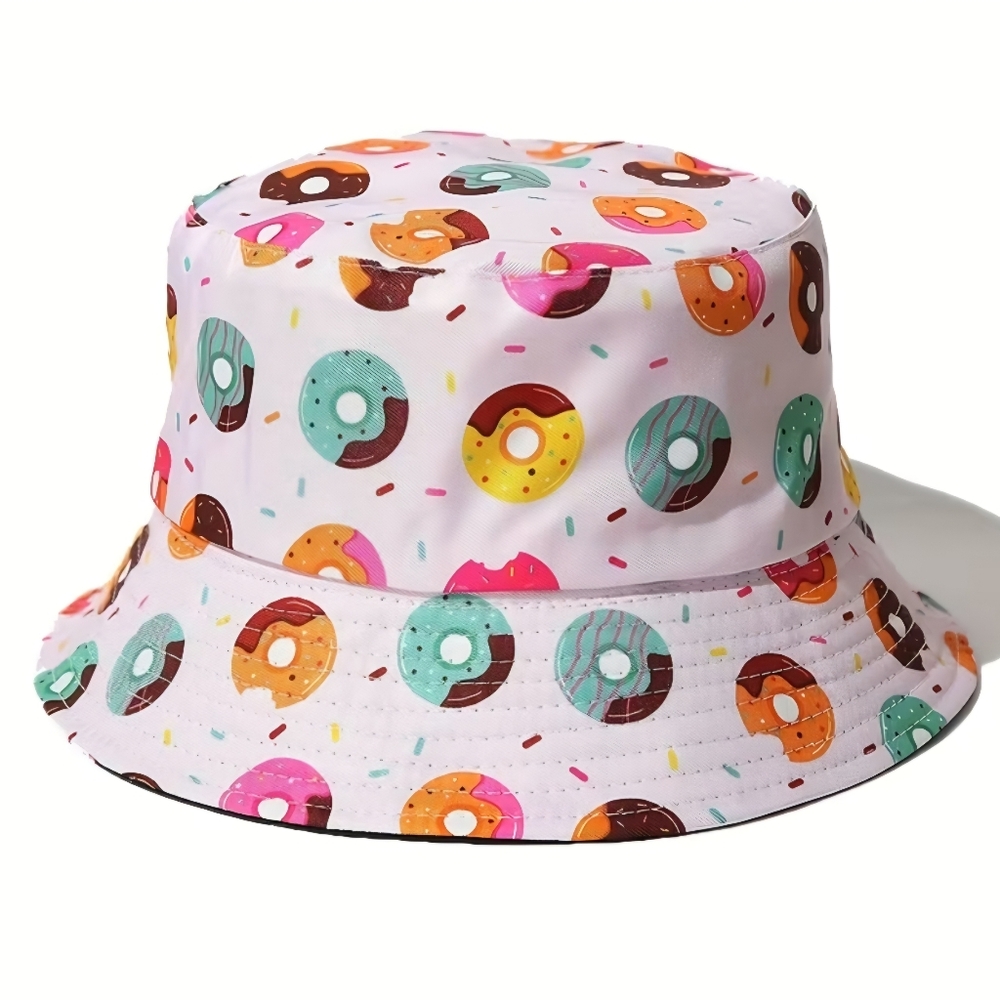 Foldable All Over Donut Print Reversiable Bucket Hat